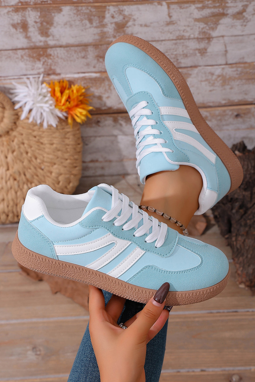 Faux Suede PU Leather Color Block Patchwork Lace-up Shoes