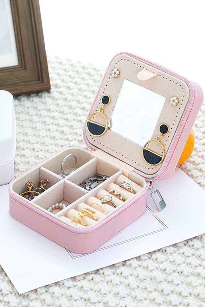 Glitter Chenille V Letter Mini Square Jewery Box with Mirror