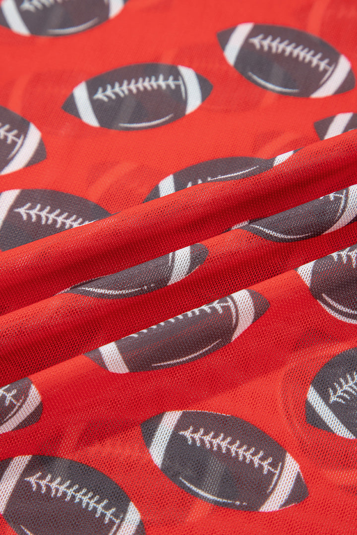 Red Rugby Game Day Sheer Mesh Long Sleeve Top