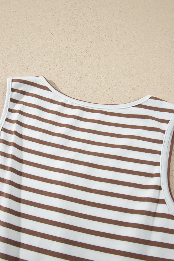 Chestnut Striped Colorblock Sleeveless Casual Long Dress