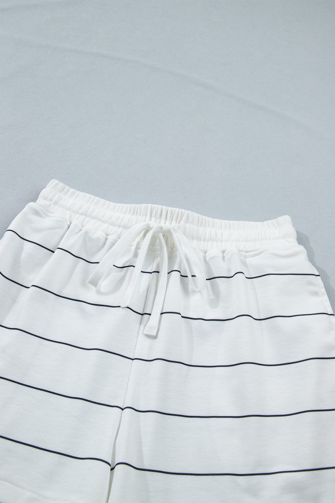 White Stripe Half Sleeve Tee Drawstring Shorts 2pcs Set