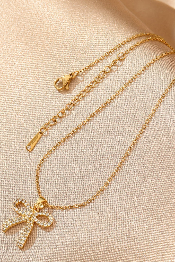 Plated Rhinestone Bowknot Pendant Necklace