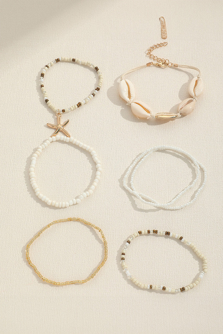 7 Stück böhmische Muschel-Seestern-Perlenarmbänder
