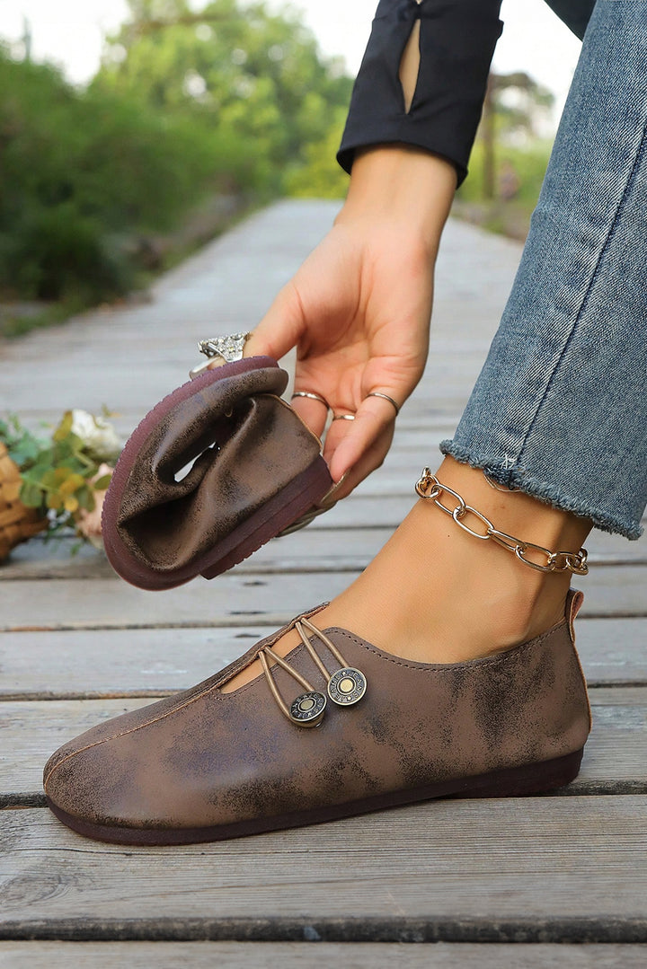 JEANS Button Detail Boho Vintage Faux Leather Loafer Shoes