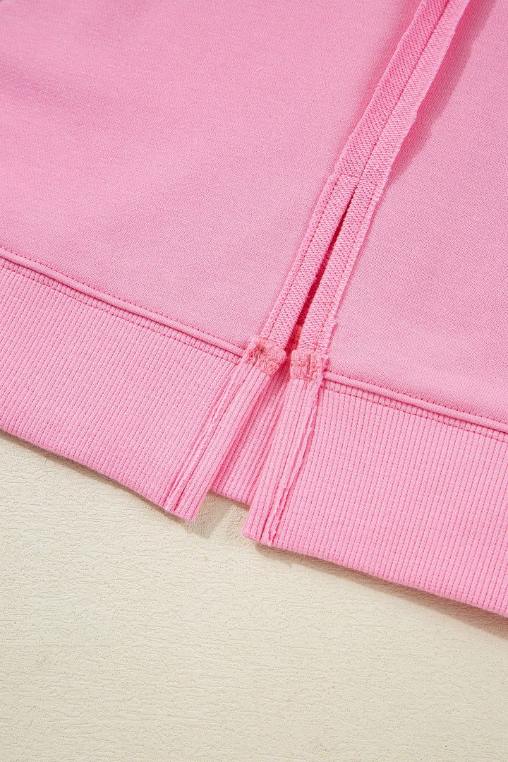 Lace Insert Bow Embroidered Exposed Seam Sweatshirt