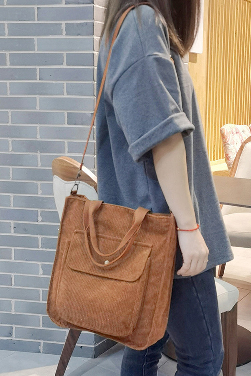 Detachable Shoulder Strap Large Corduroy Bag