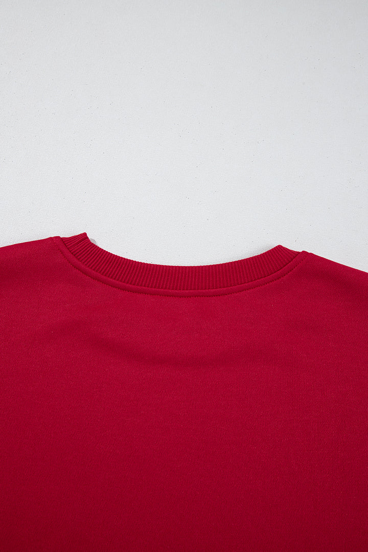 Fiery Red Contrast Bow Decor Dropped Sleeve Crewneck Sweatshirt