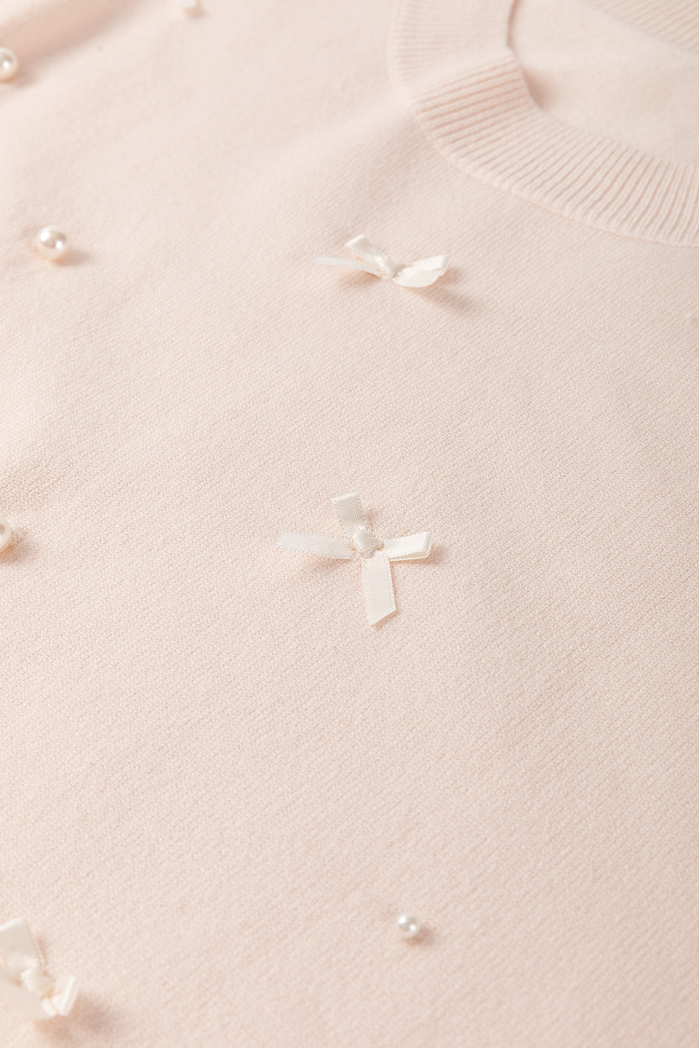 Chic Pearl Bow Embellished Dolman Short Sleeve Sweater