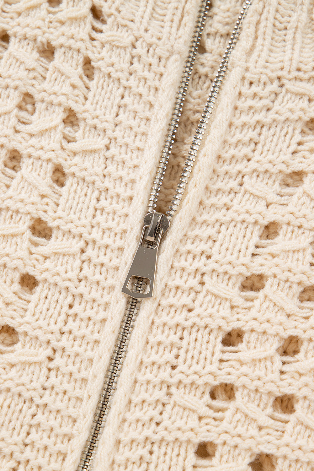 Hollowed Pattern Knit Zip Up Drop Shoulder Sweater Cardigan