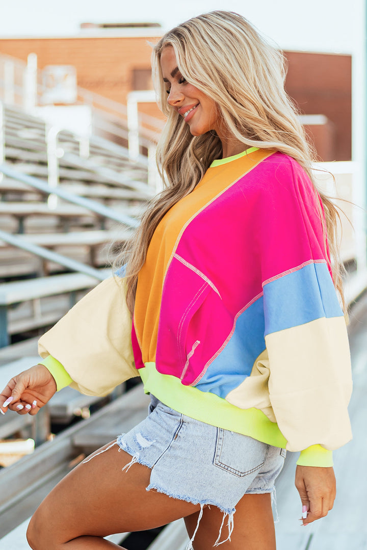 Colorblock Patchwork Exposed Stitching Oversize Top