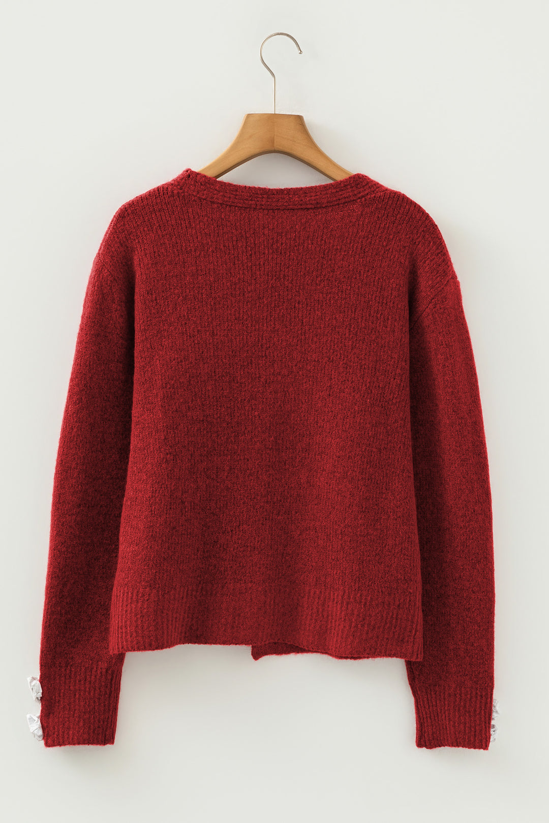 Fiery Red Heart Metal Button V Neck Wool Cardigan Sweater