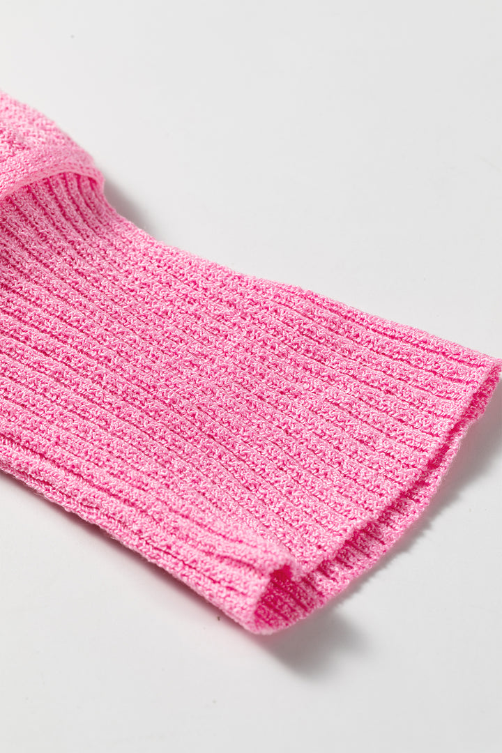 Pink Drop Shoulder Round Neck Long Sleeve Backless Pullover Sweater
