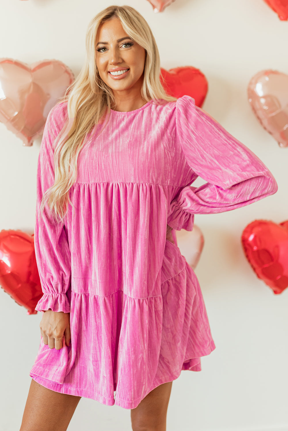 Flounce Sleeve Tiered Ruffled Velvet Mini Dress