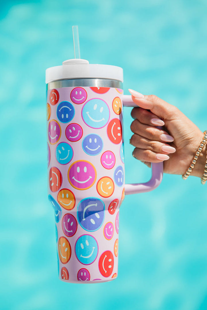 Rainbow Smiley Face Pattern Tumbler with Straw 40oz