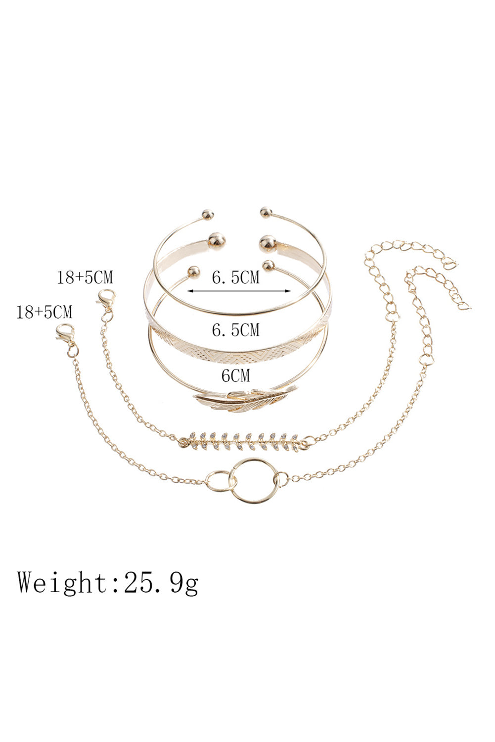 Leaves Retro Pattern Adjustable Plated 5Pcs Bracelet Set