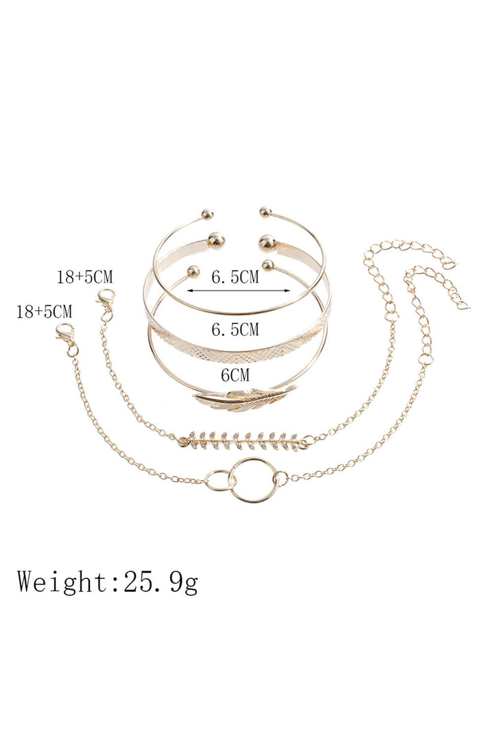 Leaves Retro Pattern Adjustable Plated 5Pcs Bracelet Set