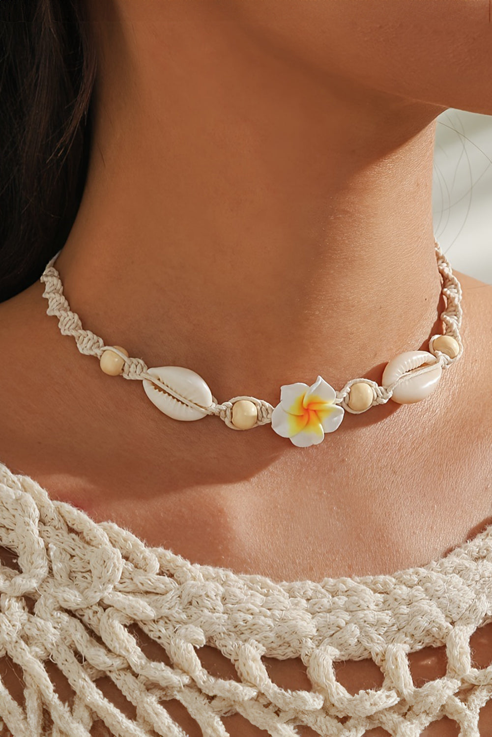 Flower Seashell Braided Choker Necklace