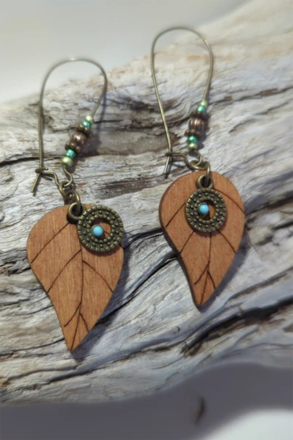 Boucles d'oreilles pendantes en forme de feuille avec décor turquoise occidental