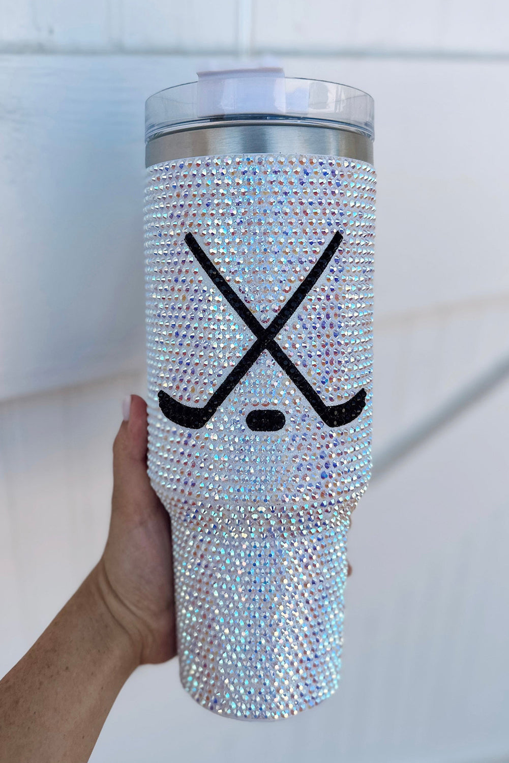 Hockey Game Day Rhinestone 40 Oz Tumbler with Handle