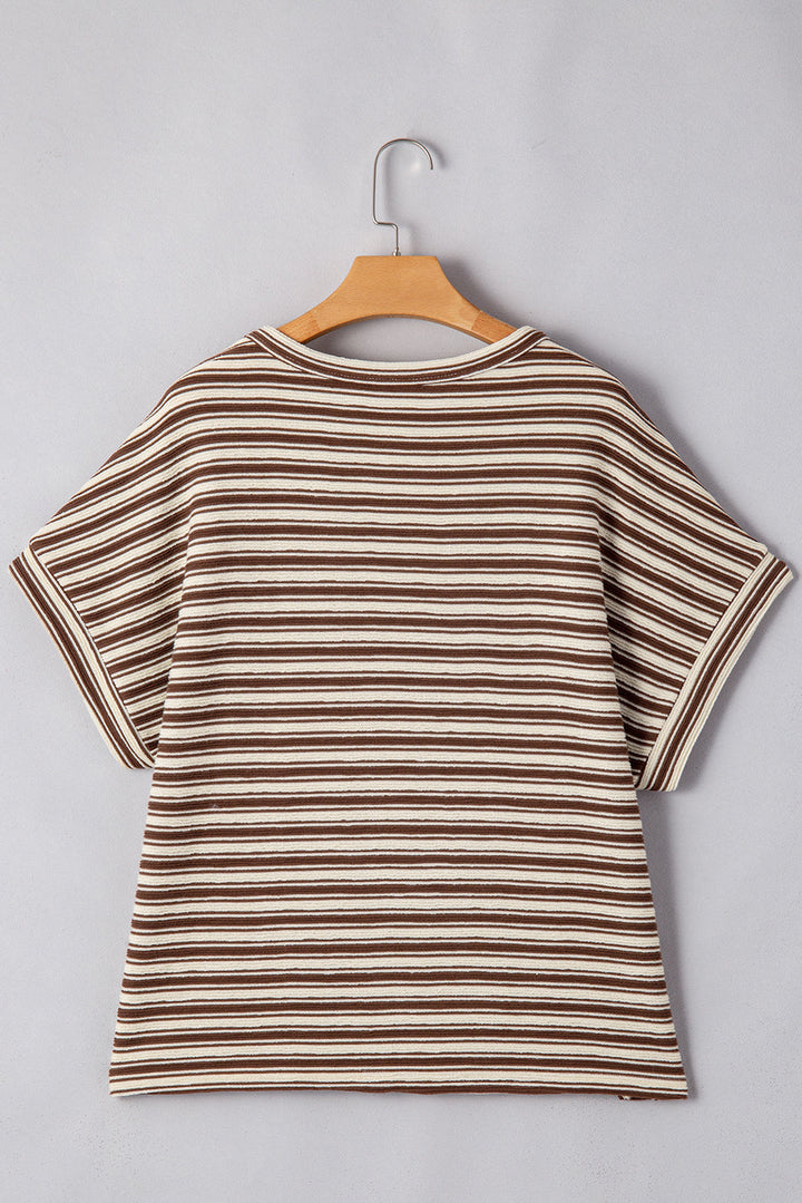 Textured Side Slits Crew Neck T Shirt