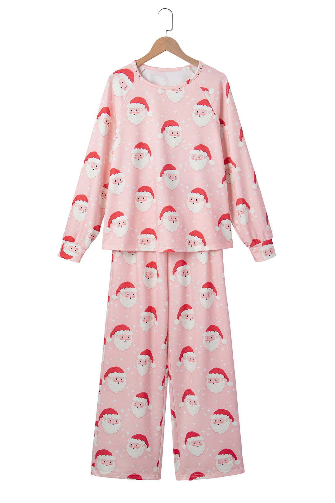 Pink Abstract Santa Pattern Long Sleeve Two Piece Shift Lounge Set
