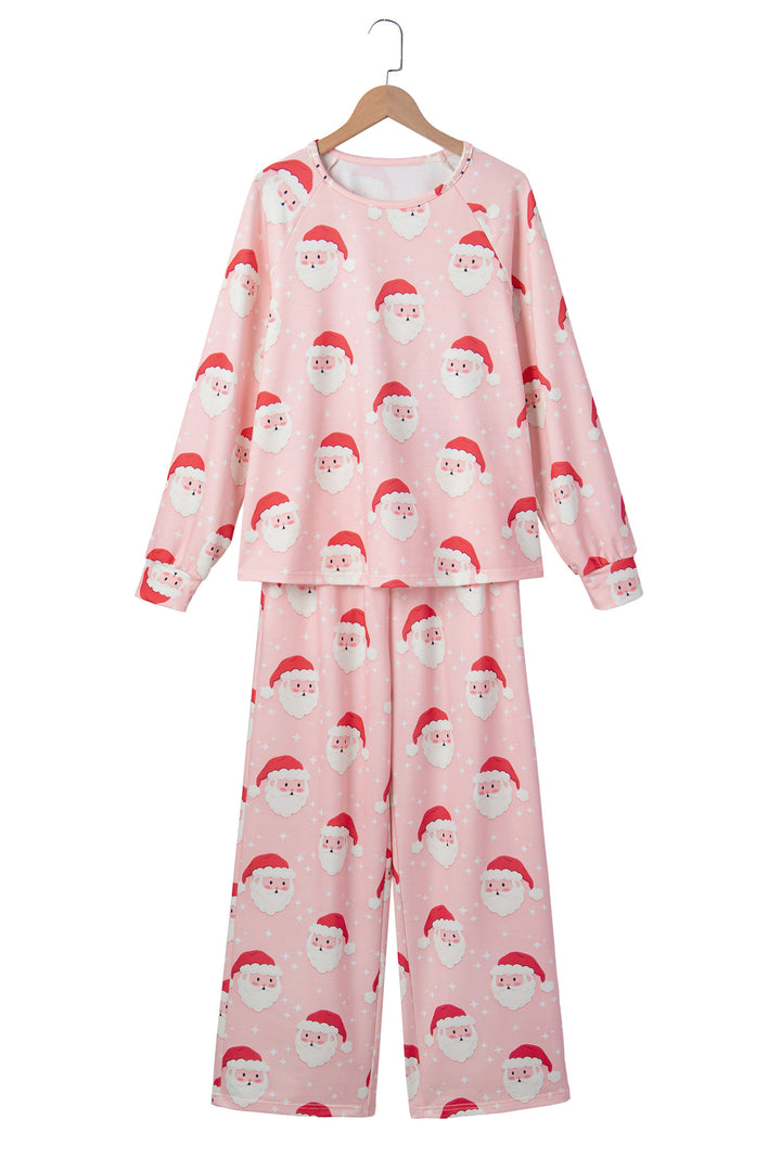 Pink Abstract Santa Pattern Long Sleeve Two Piece Shift Lounge Set