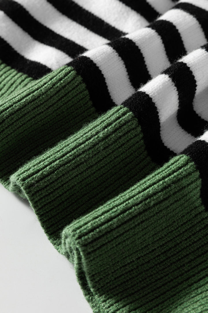 Gray Striped Panels Colorblock Sleeve Chic Sweater
