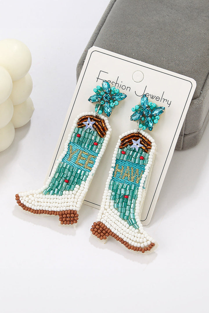 Cowboy Boots Rice Bead Dangle Earrings