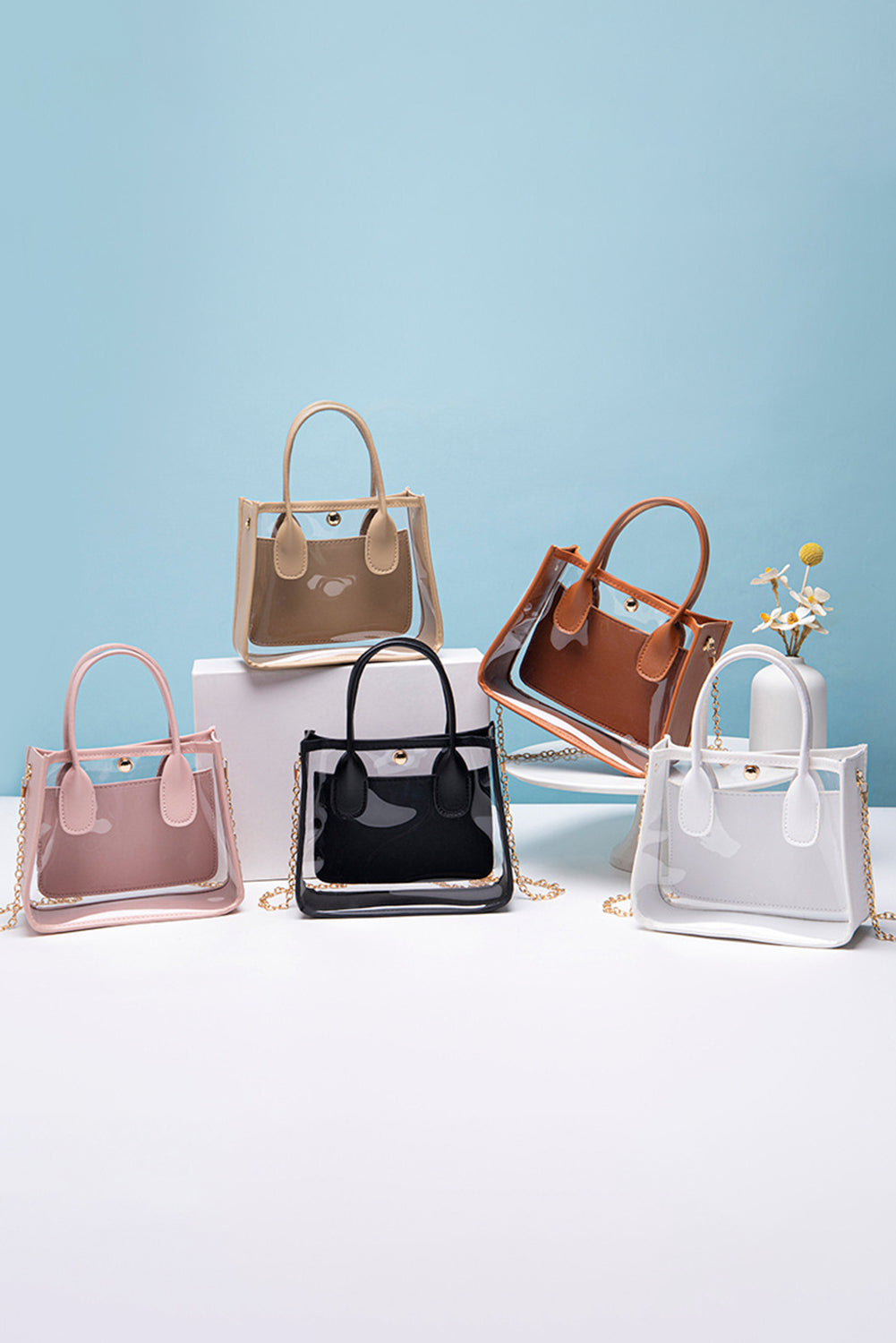 PVC PU Leather Patchwork Chain Strap Shoulder Bag