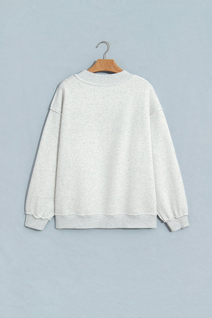 Light Grey Reversible Christian Faith Print Mock Neck Pullover Sweatshirt