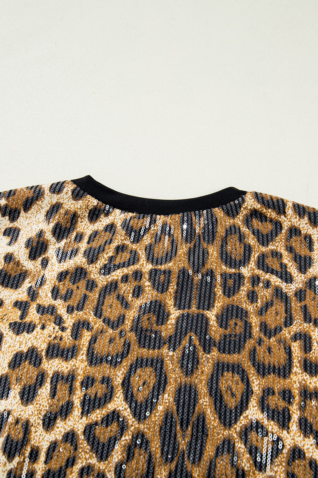 Sequin Leopard Pattern Short Sleeve Top
