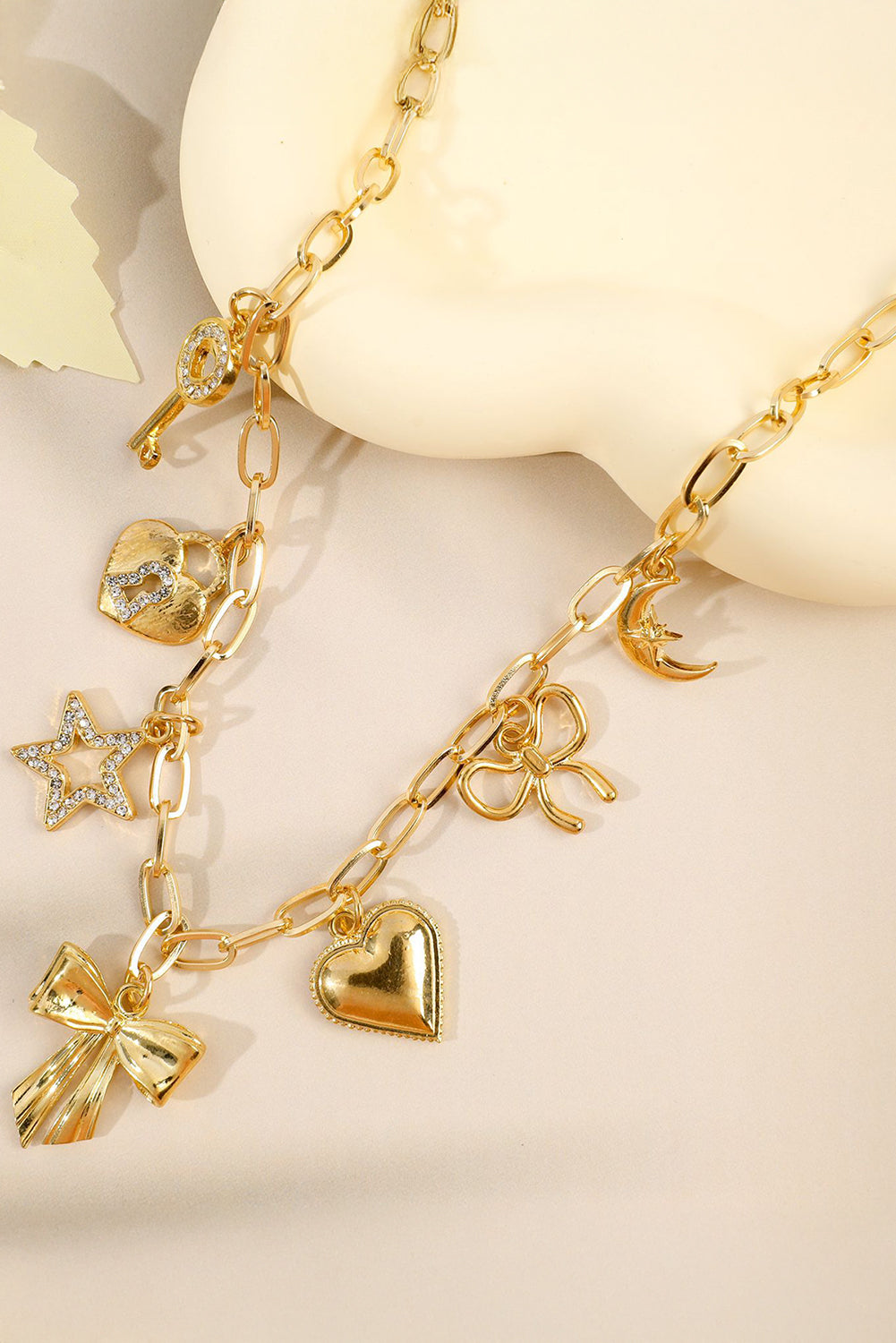 Bow Heart Star Key Charm Alloy Adjustable Chain Necklace