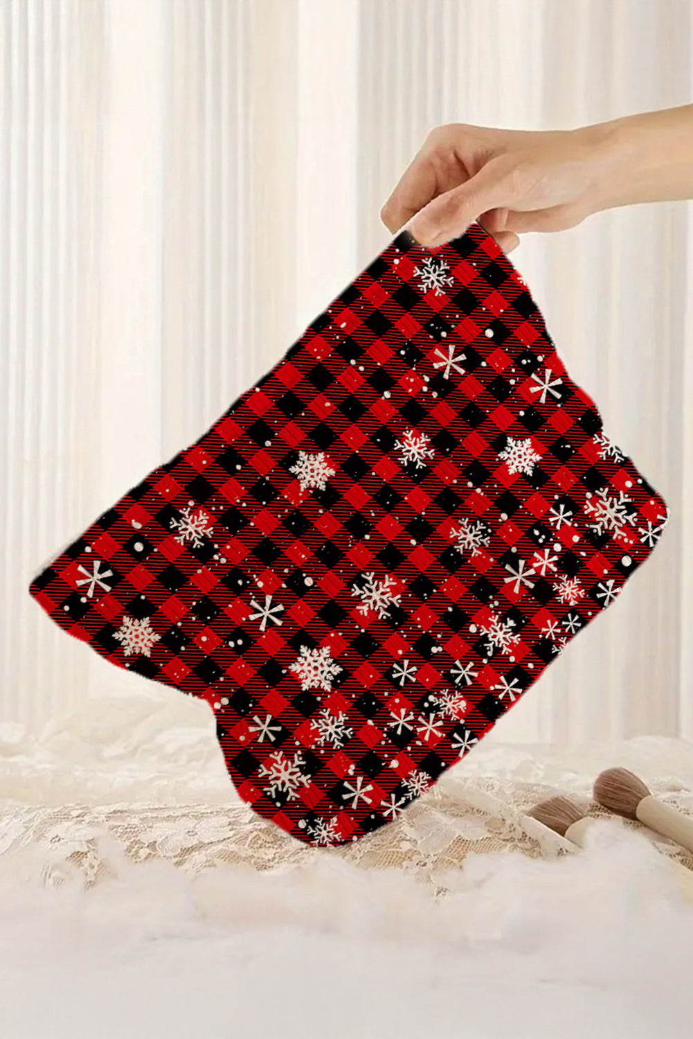 Plaid Christmas Snowflake Print Cosmetic Bag