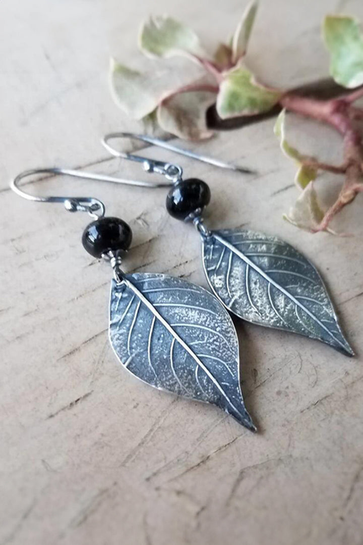 Vintage Leaf Shape Bead Dangle Earrings