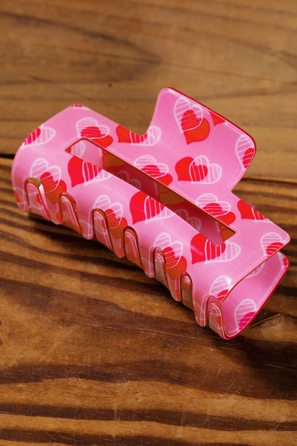 Double Heart Printed Valentines Fashion Hair Claw