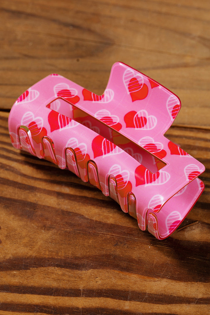 Double Heart Printed Valentines Fashion Hair Claw