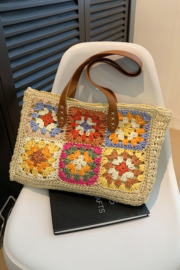 Grand sac fourre-tout carré en crochet floral