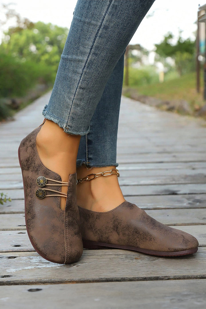 JEANS Button Detail Boho Vintage Faux Leather Loafer Shoes