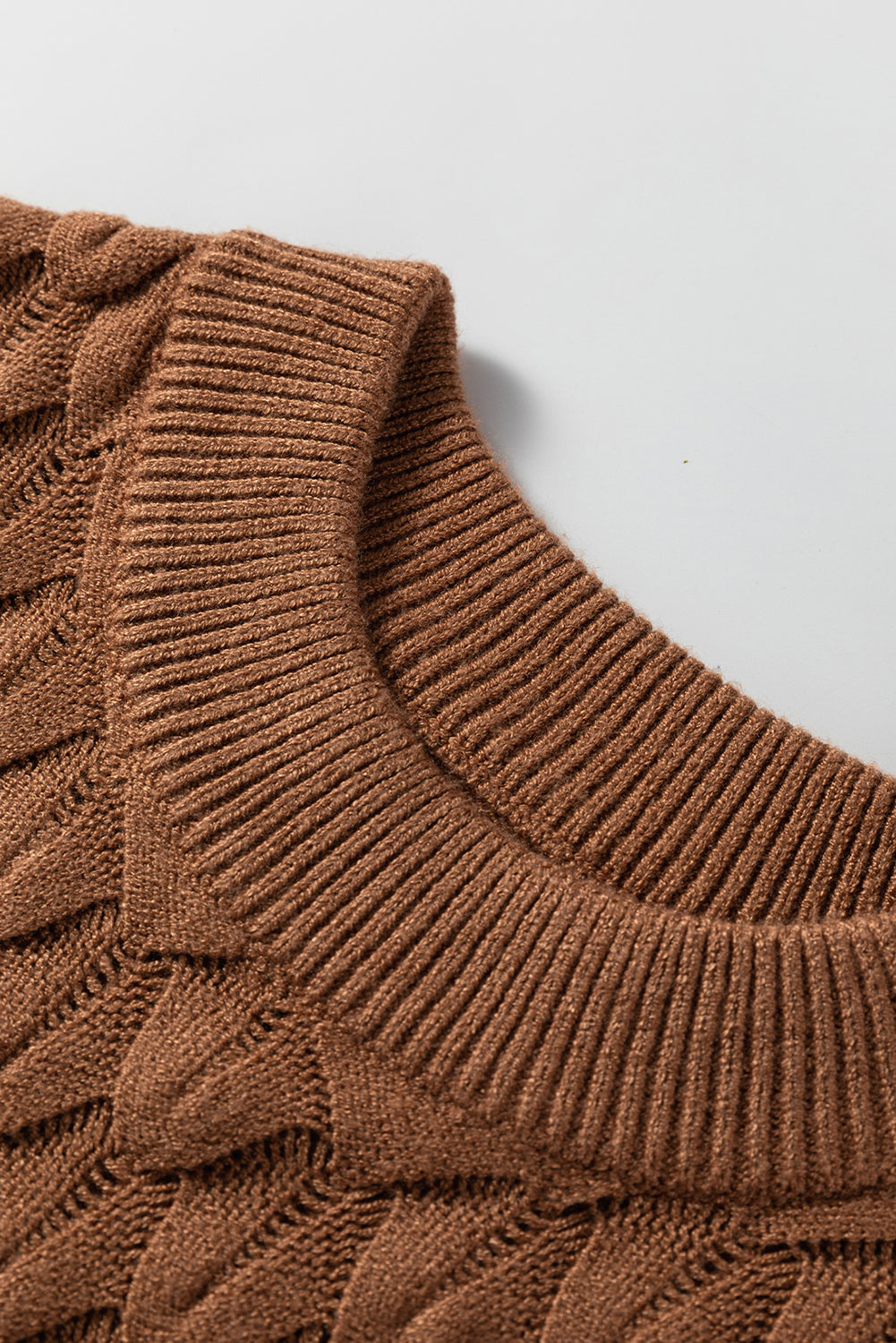 Fish Scale Textured Knit Ribbed Crew Neck Short Sleeve Sweater
