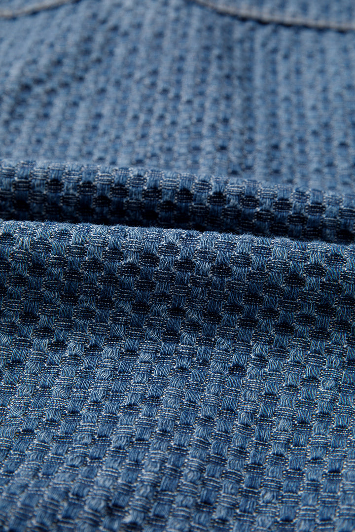 Blue Double Flap Pocket Denim Textured Button Down Jacket