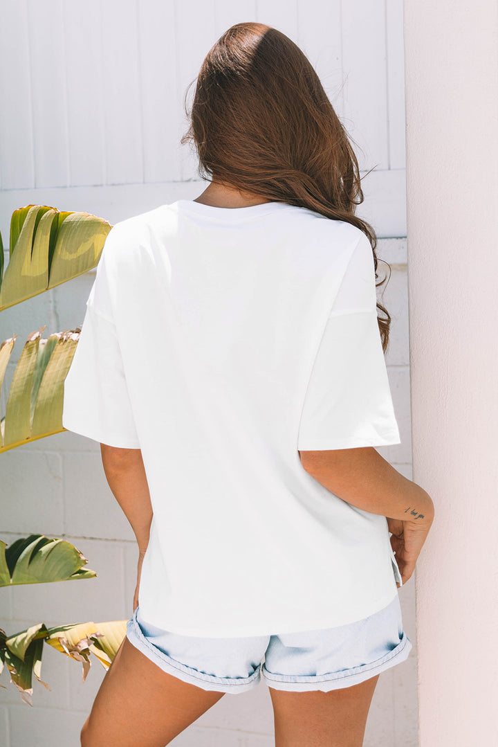 Star Layered Patched Graphic Drop Shoulder Half Sleeve Loose Tee