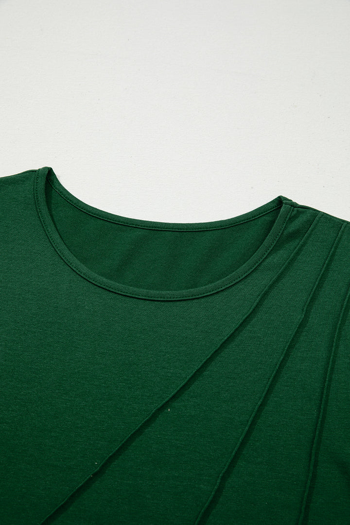 Asymmetric Seam Detail Solid Color Long Sleeve Top