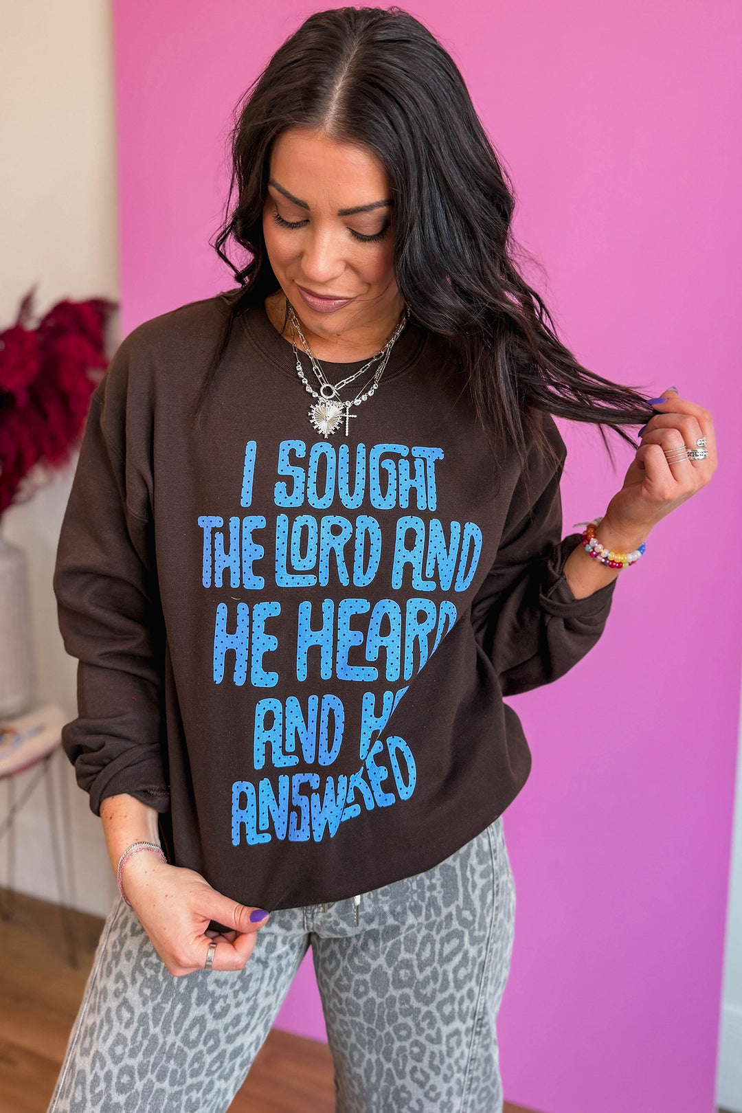 Coffee Polka Dot Slogan Print Casual Pullover Sweatshirt