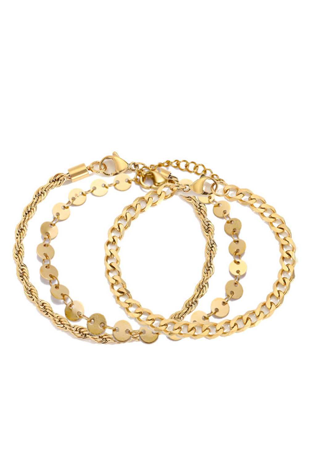 3-teiliges, scheibenbeschichtetes, verstellbares Kettenarmband-Set