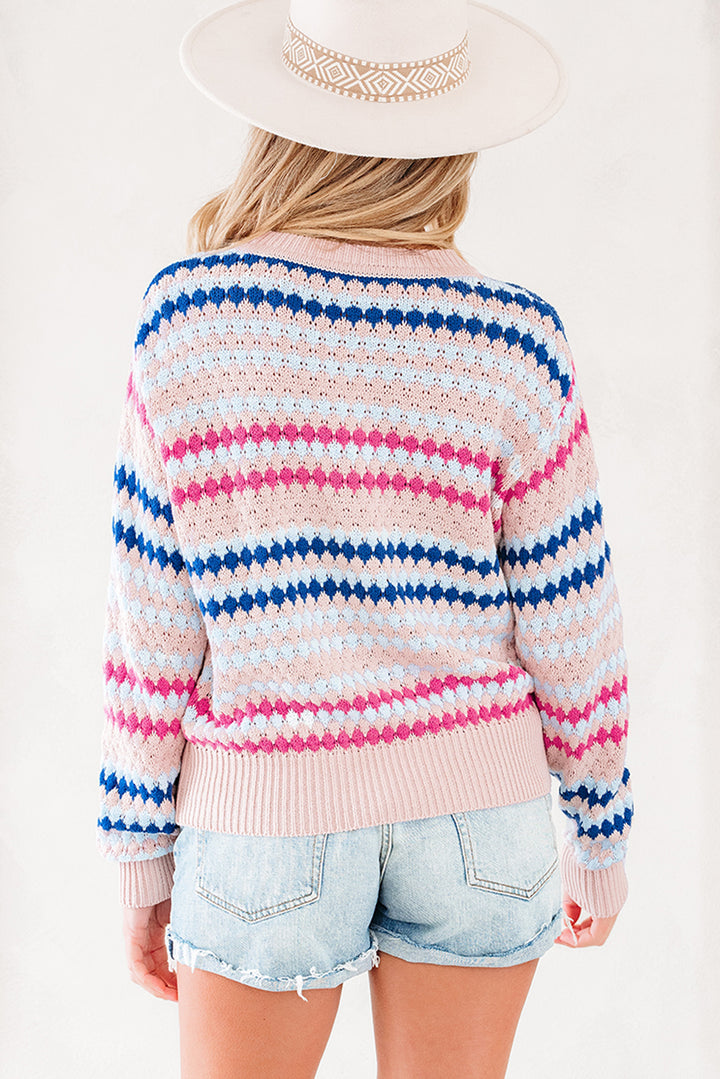 Eyelet Patterned Drop Shoulder Sweater