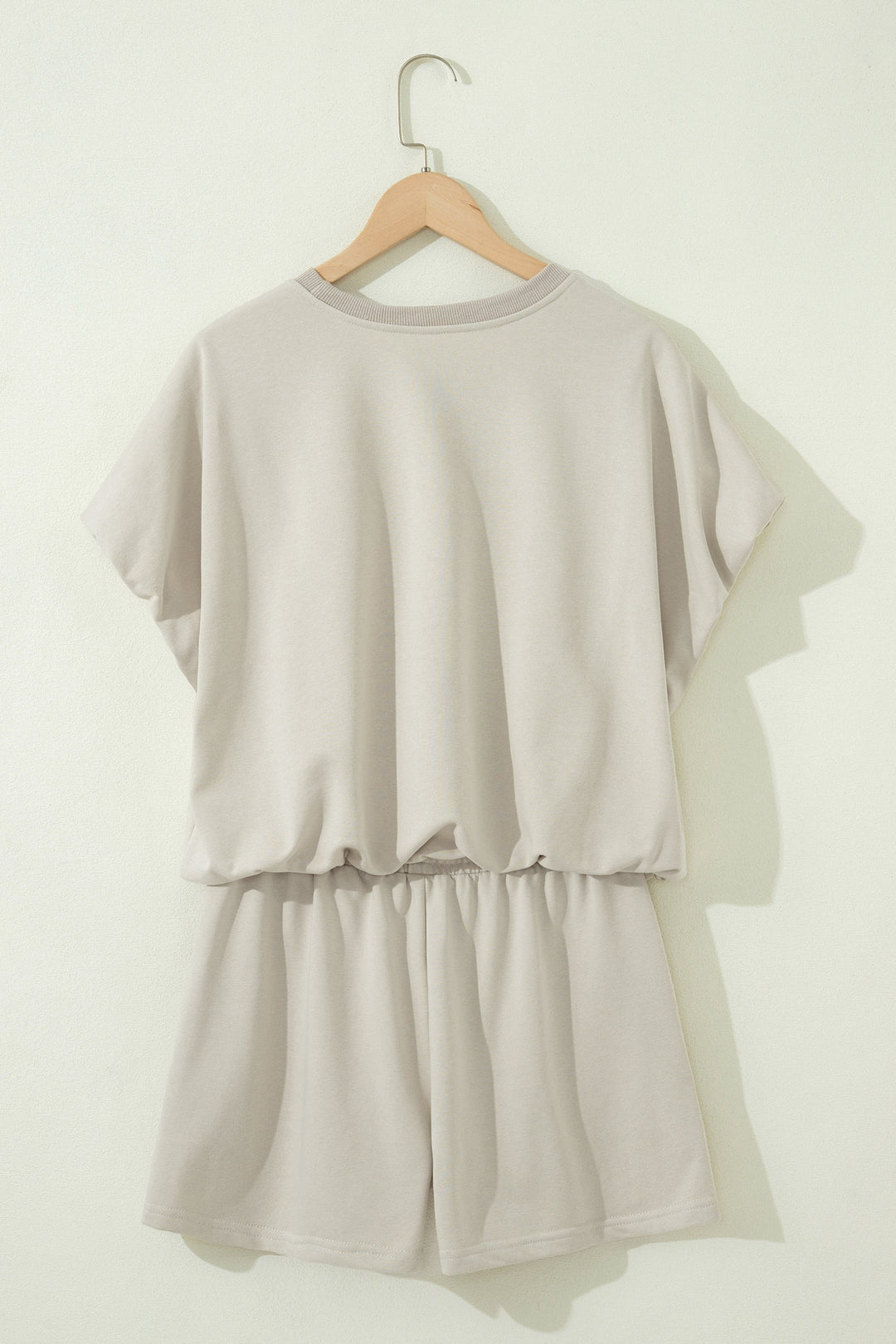 Smoke Gray Solid Color Puffy Loose Top Drawstring Shorts 2pcs Outfit