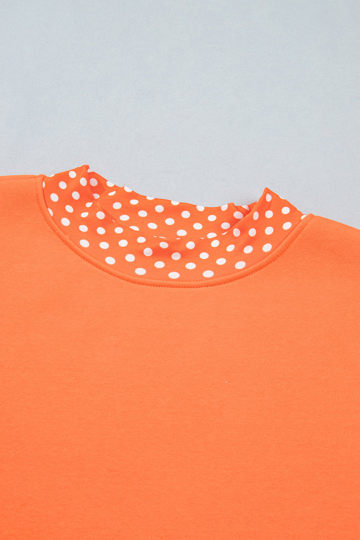 Orange Colorblock Polka Dot Contrast Trim Oversized Sweatshirt