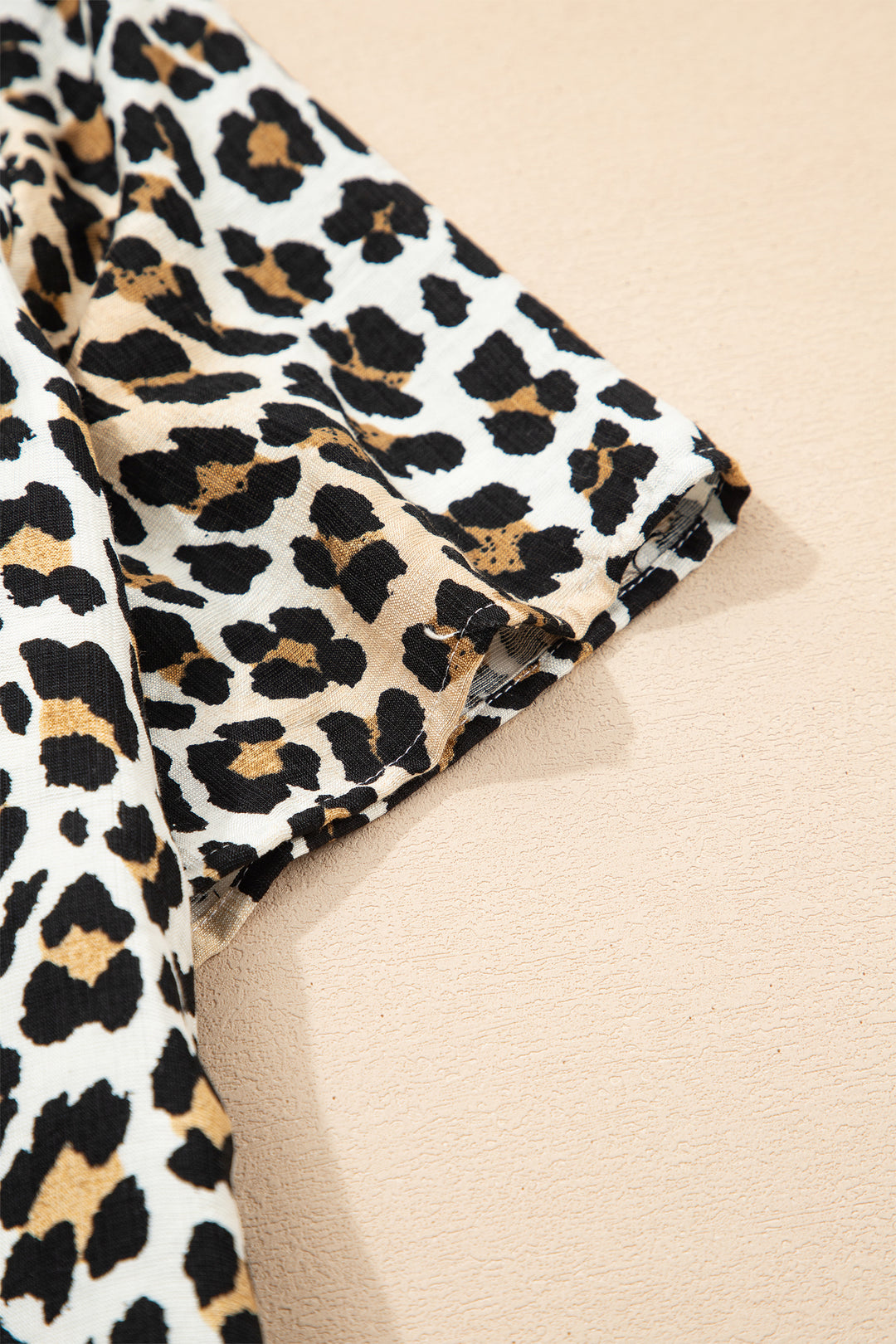 Half Buttons Short Sleeve Loose Leopard Mini Dress with Pockets