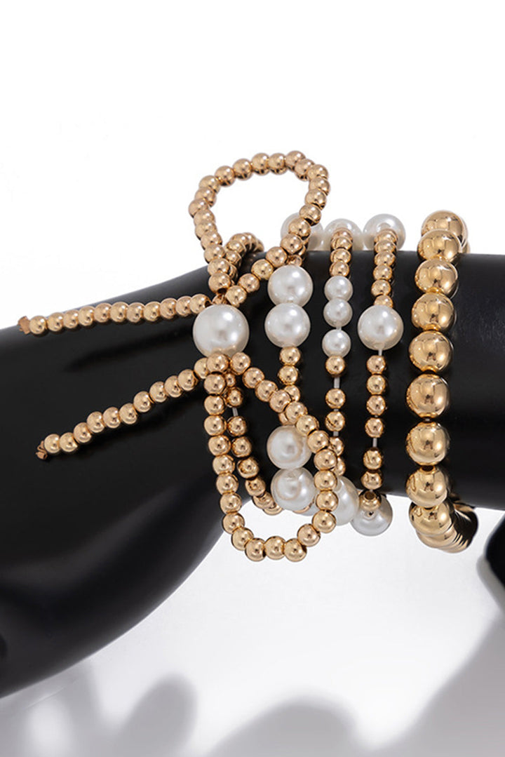 Bow Knot Pearl Beaded Multi Layered Bracelet Set