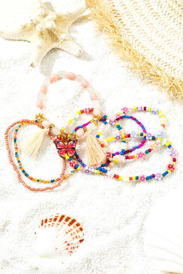 7pcs Handmade Beaded Bohemian Style Butterfly Tassel Bracelet Set